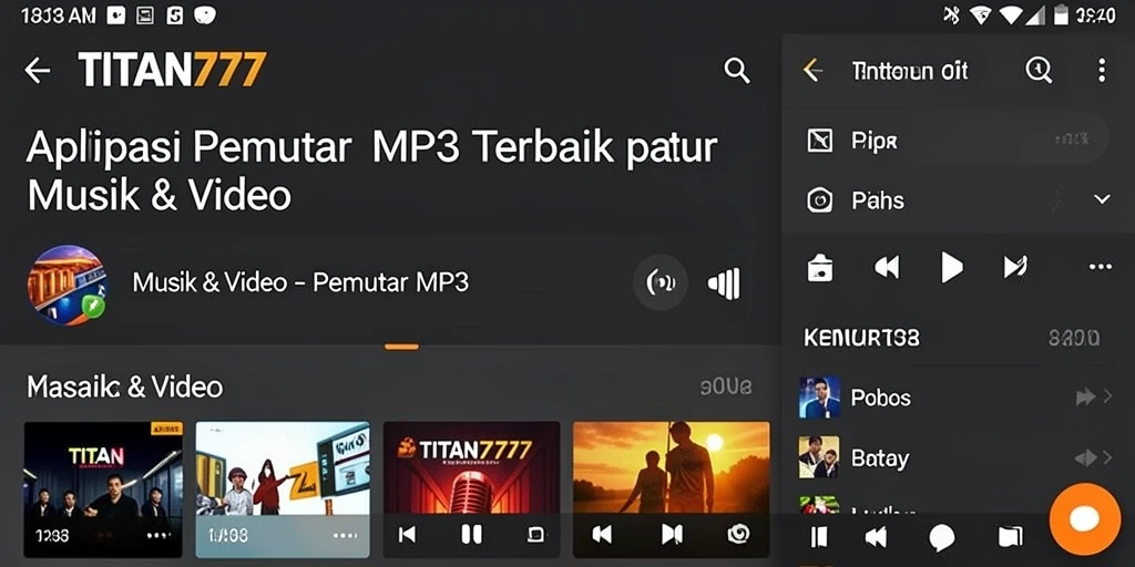 Tampilan antarmuka pengguna TITAN777 dengan fitur Pemutar MP3.